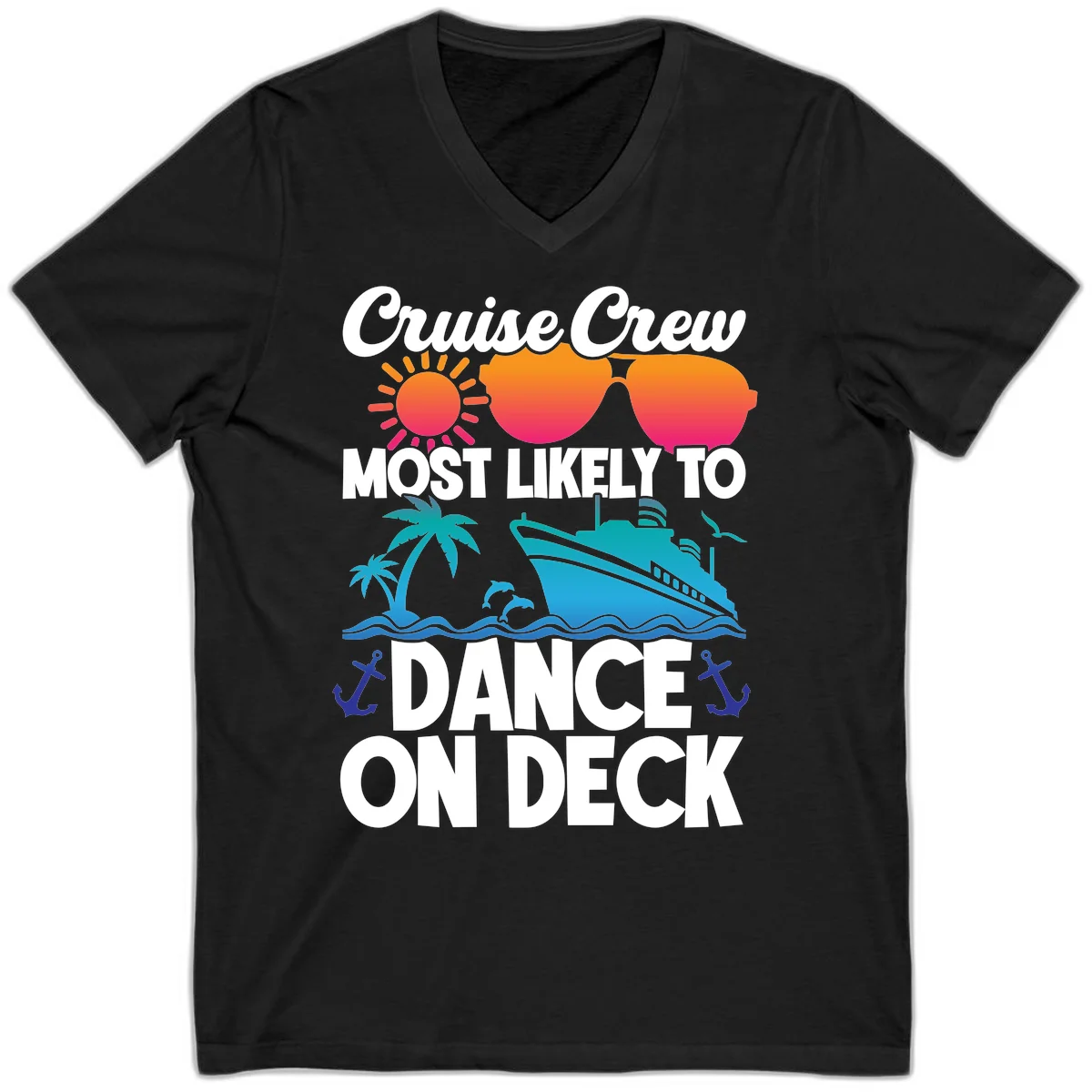 Cruise Crew Most Likely To Dance On Deck V-Neck in Black