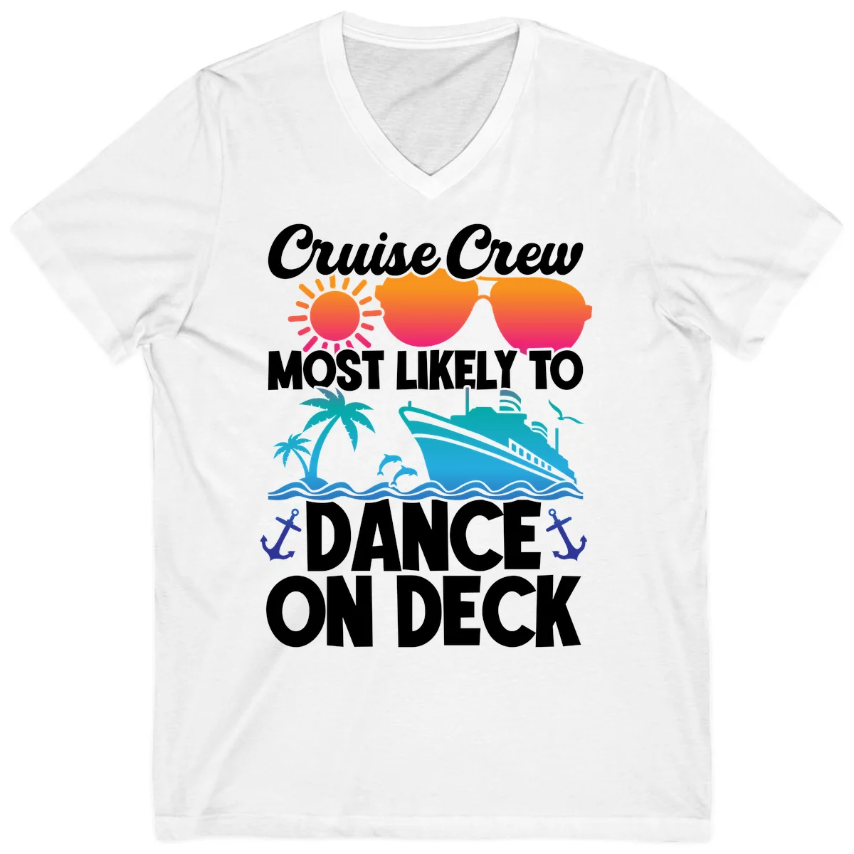 Cruise Crew Most Likely To Dance On Deck V-Neck in White