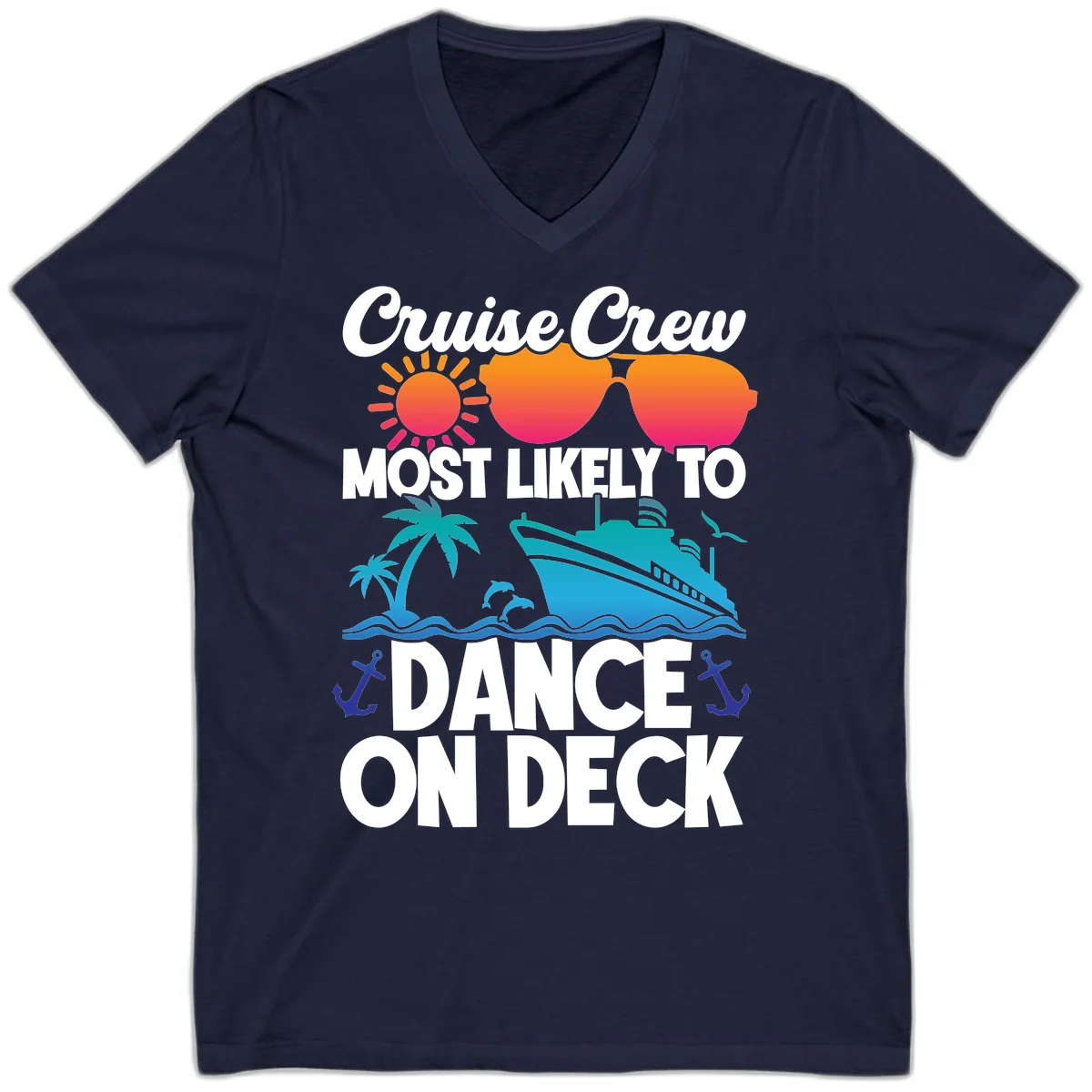 Cruise Crew Most Likely To Dance On Deck V-Neck in Navy