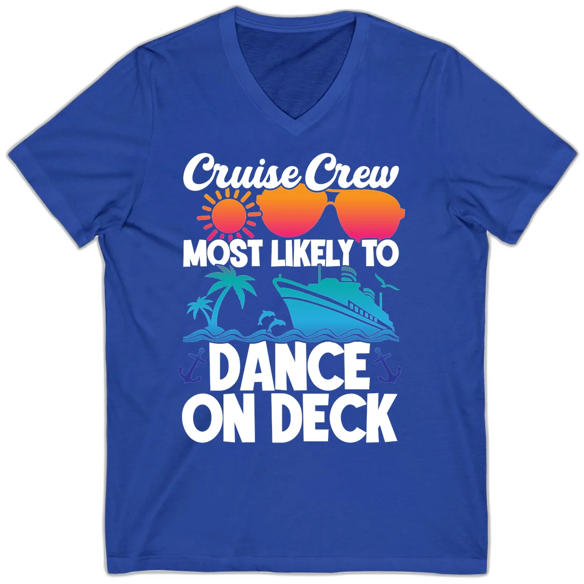 Cruise Crew Most Likely To Dance On Deck V-Neck in True Royal