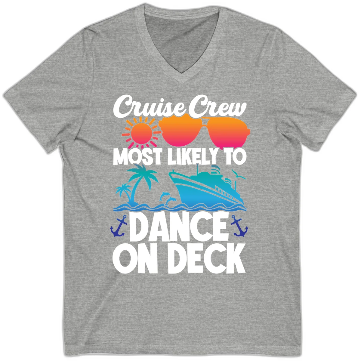 Cruise Crew Most Likely To Dance On Deck V-Neck in Athletic Heather