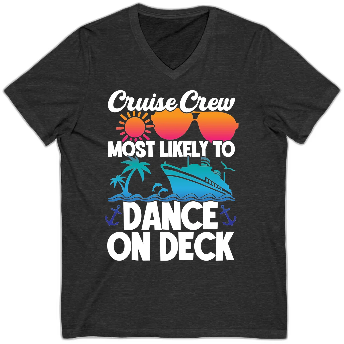 Cruise Crew Most Likely To Dance On Deck V-Neck in Dark Grey Heather