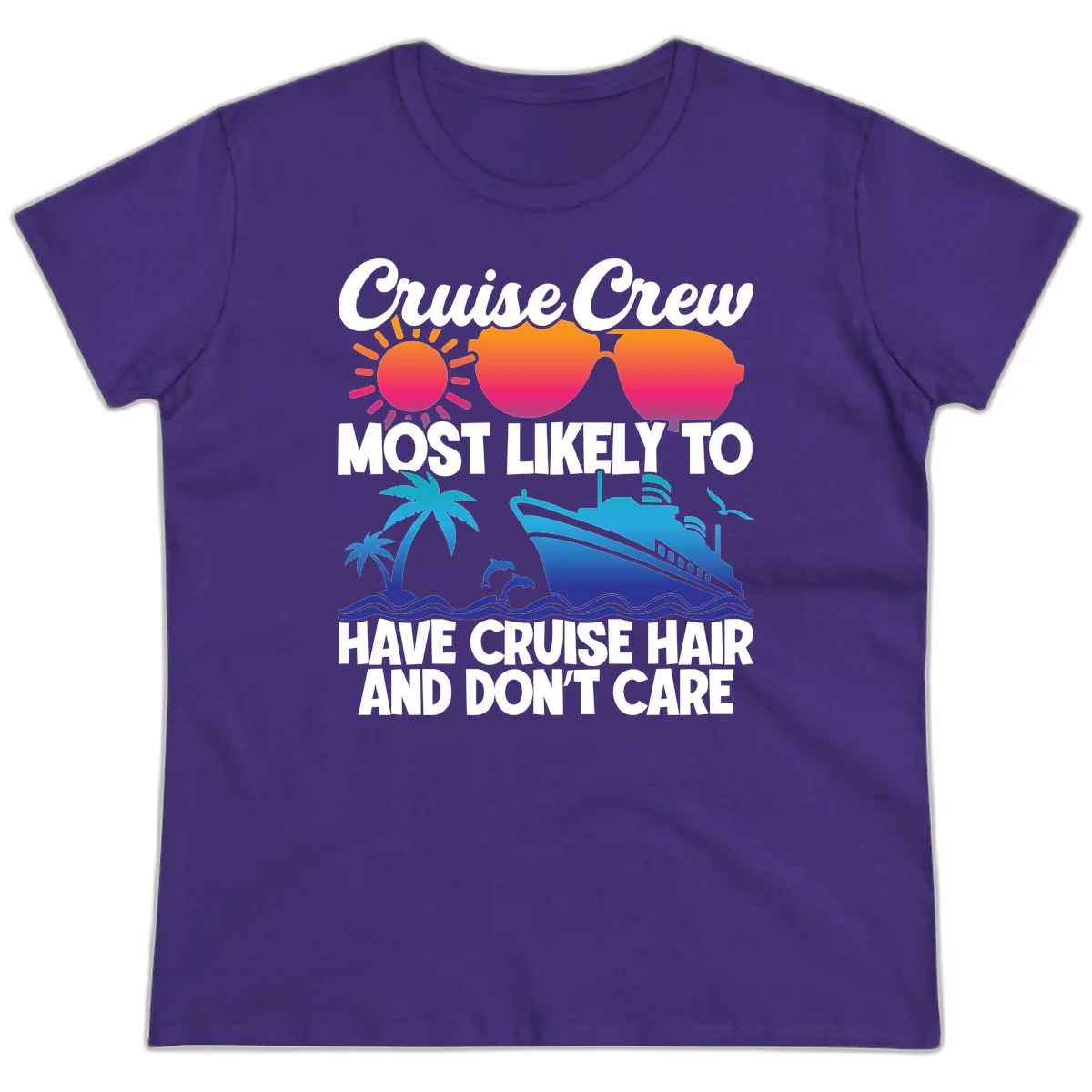 Cruise Crew Most Likely To Have Cruise Hair Ladies Tee in Purple
