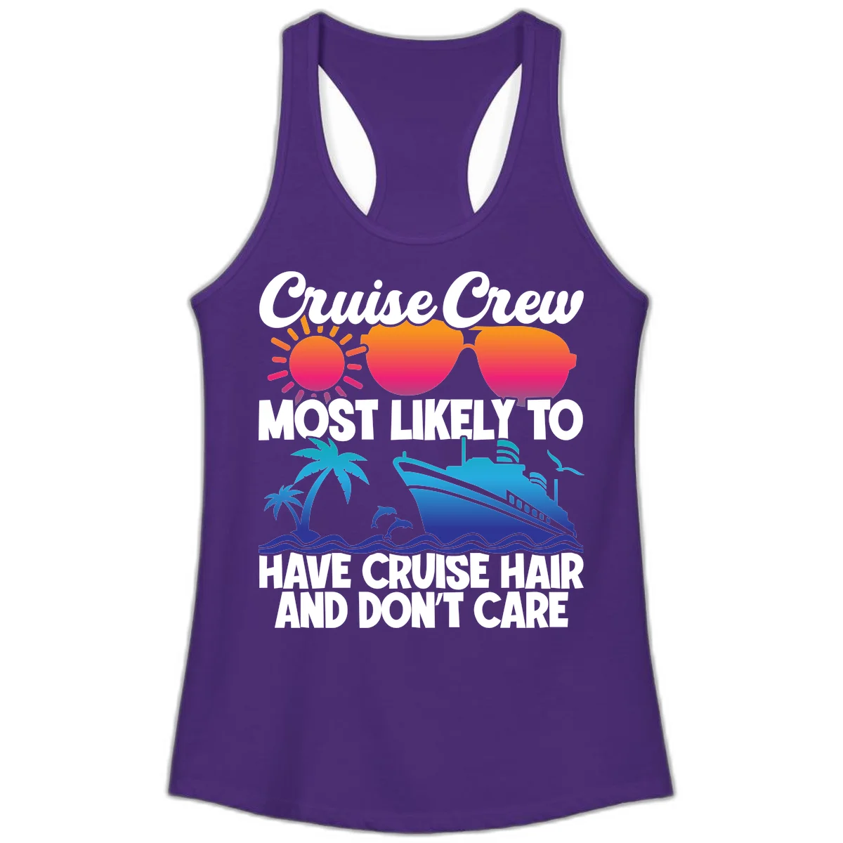 Cruise Crew Most Likely To Have Cruise Hair Ladies Tank in Solid Purple Rush