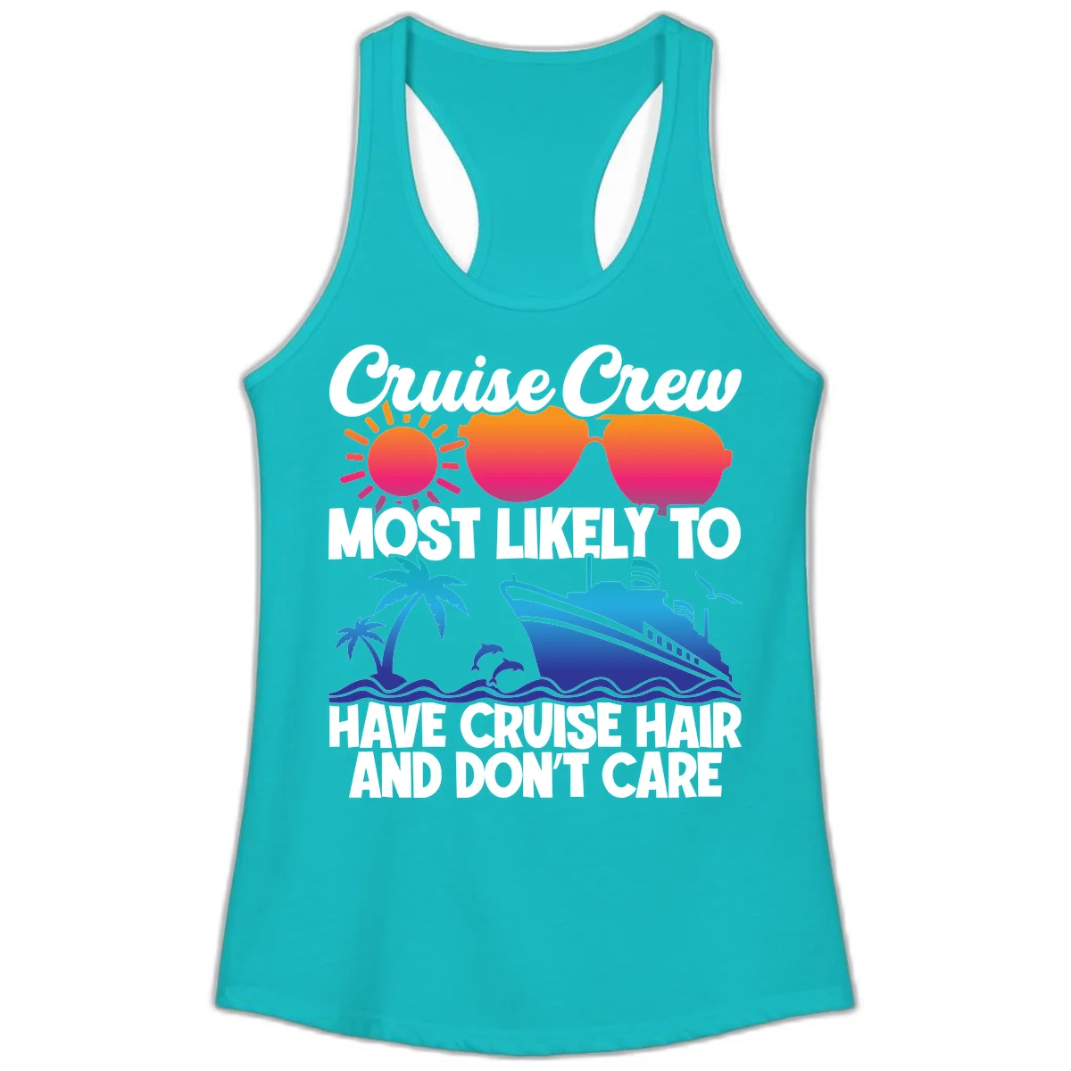 Cruise Crew Most Likely To Have Cruise Hair Ladies Tank in Tahiti Blue