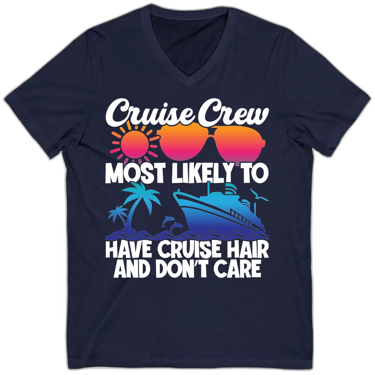 Cruise Crew Most Likely To Have Cruise Hair V-Neck in Navy
