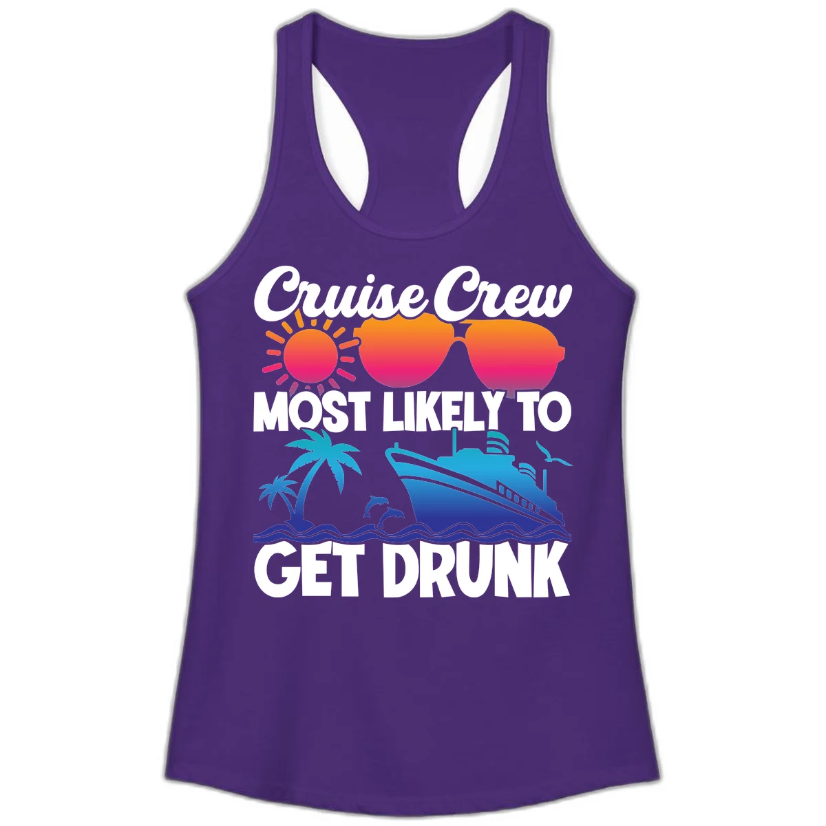 Cruise Crew Most Likely To Get Drunk Ladies Tank in Solid Purple Rush