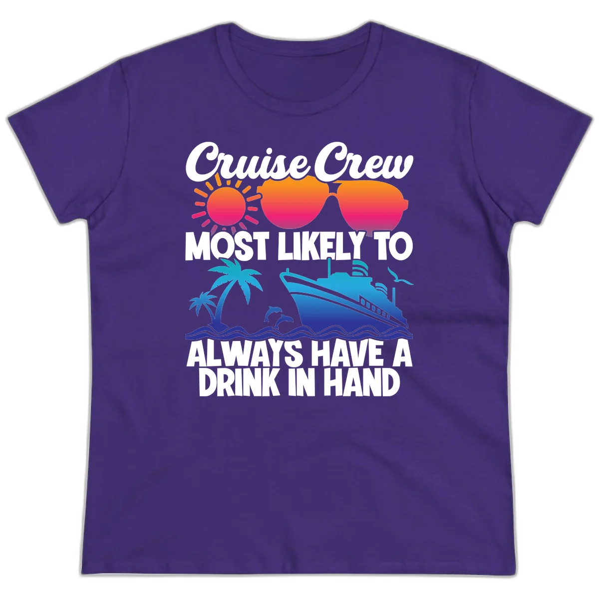 Cruise Crew Drink In Hand Ladies Tee in Purple