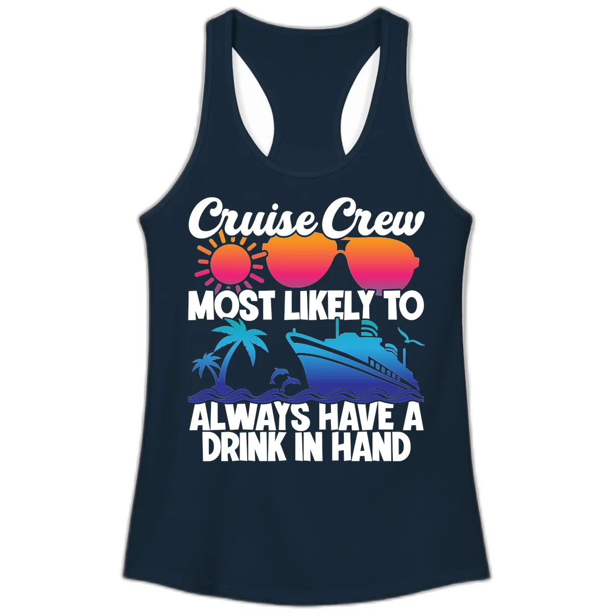 Cruise Crew Drink In Hand Ladies Tank in Solid Midnight Navy