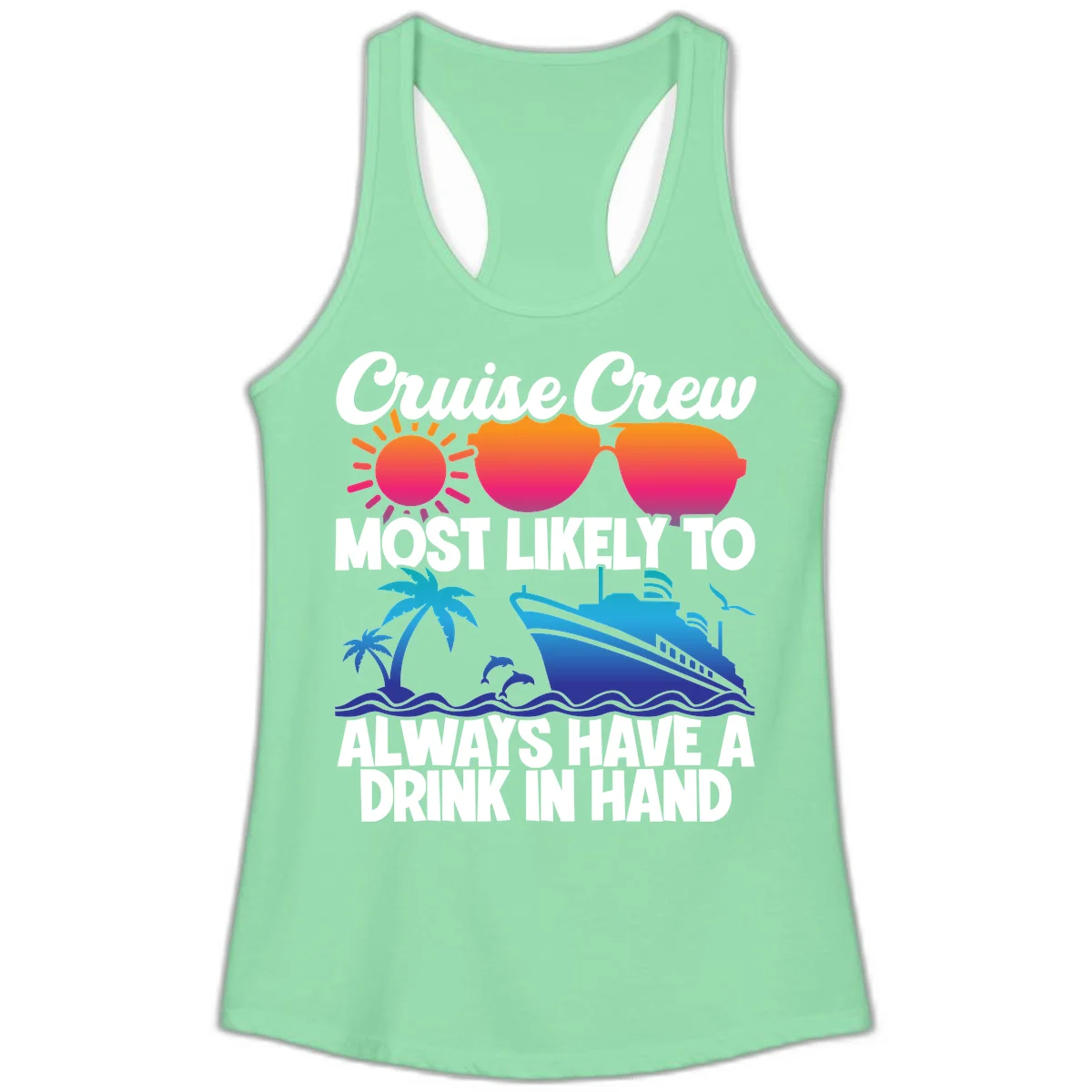Cruise Crew Drink In Hand Ladies Tank in Solid Mint