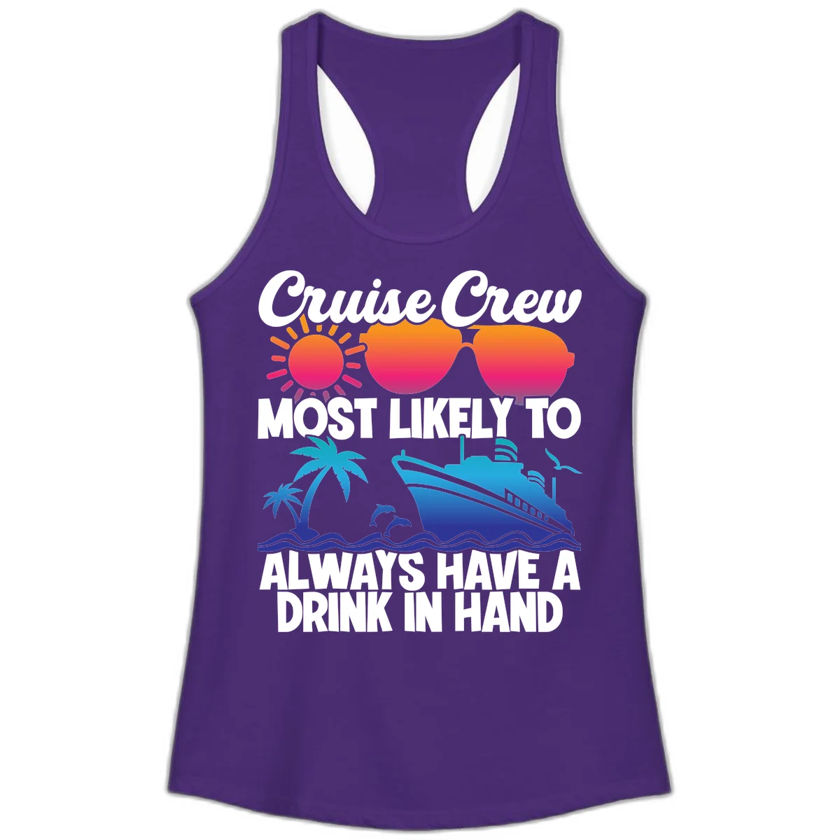 Cruise Crew Drink In Hand Ladies Tank in Solid Purple Rush