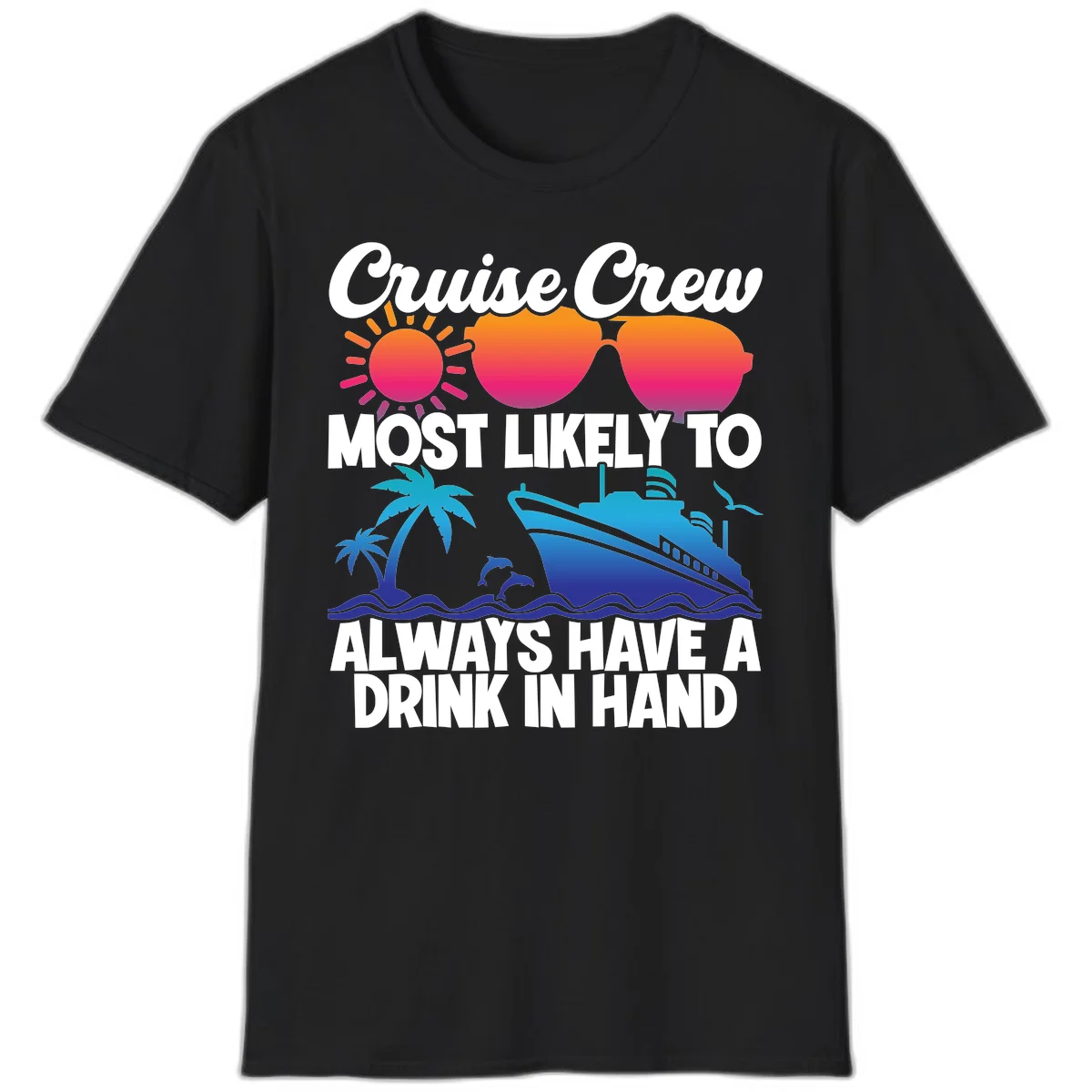 Cruise Crew Drink In Hand T-Shirt in Black