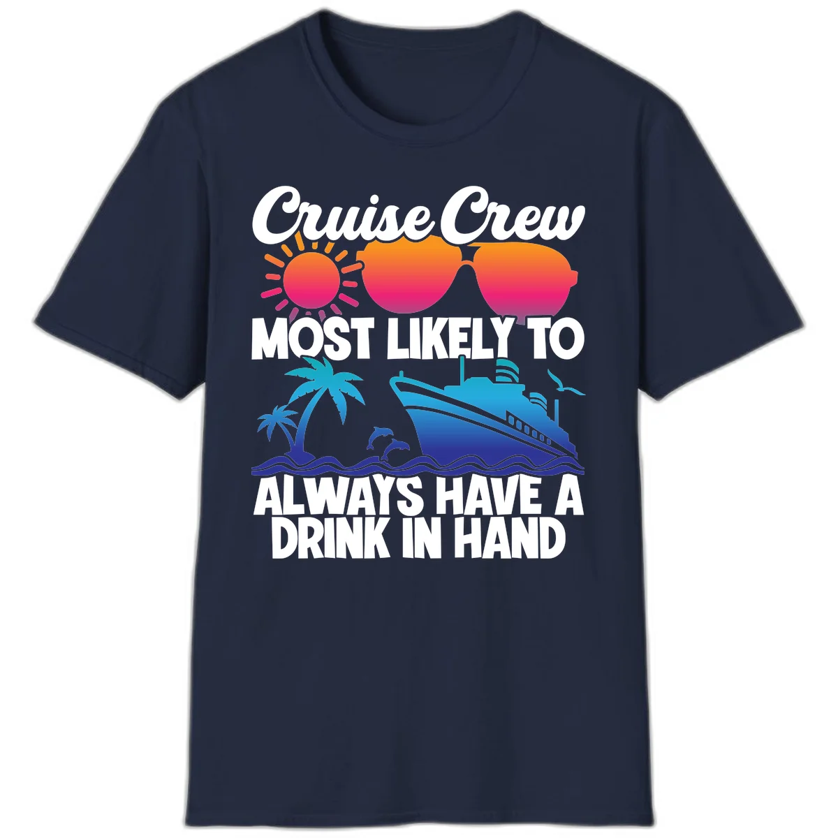 Cruise Crew Drink In Hand T-Shirt in Navy