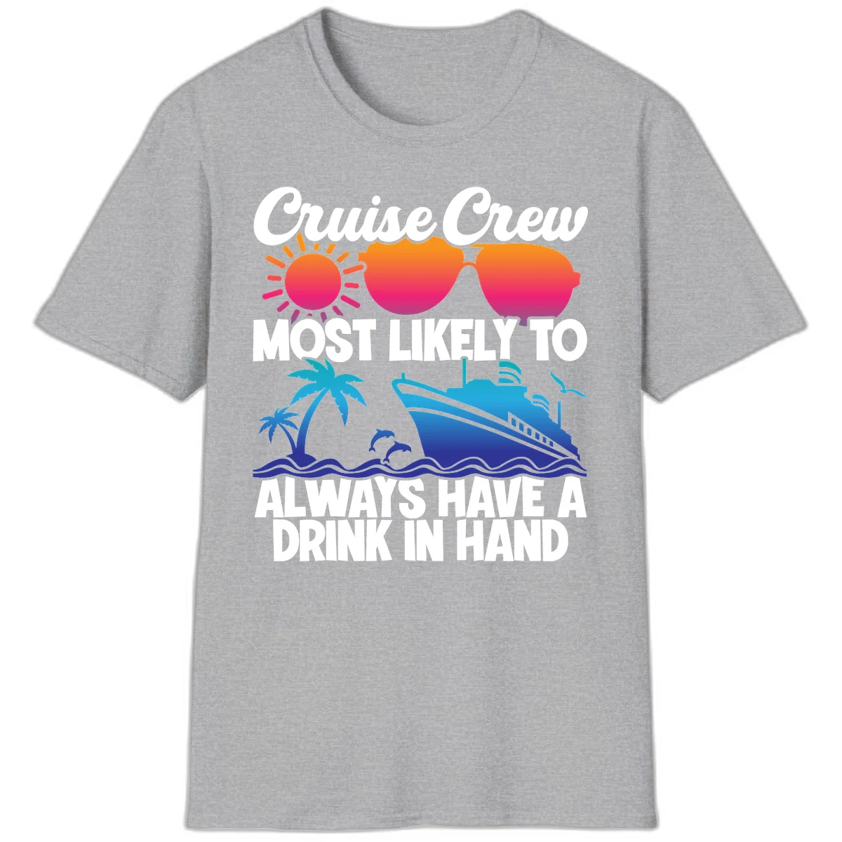 Cruise Crew Drink In Hand T-Shirt in Sport Grey