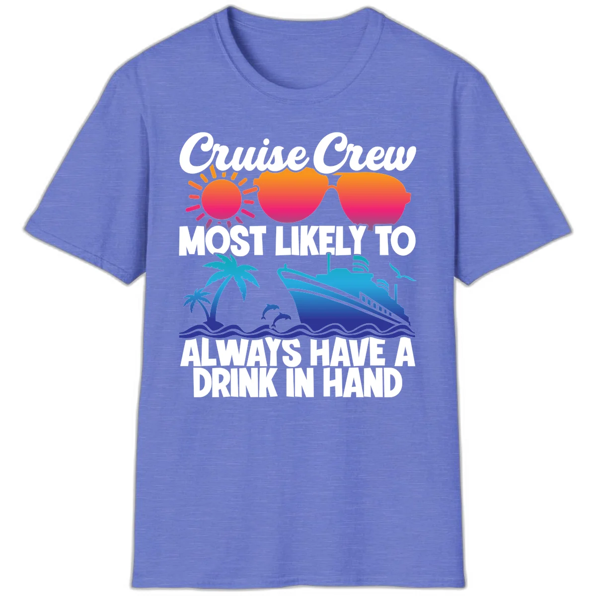 Cruise Crew Drink In Hand T-Shirt in Heather Royal