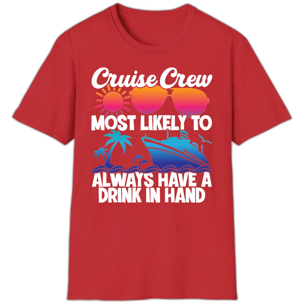 Cruise Crew Drink In Hand T-Shirt in Red