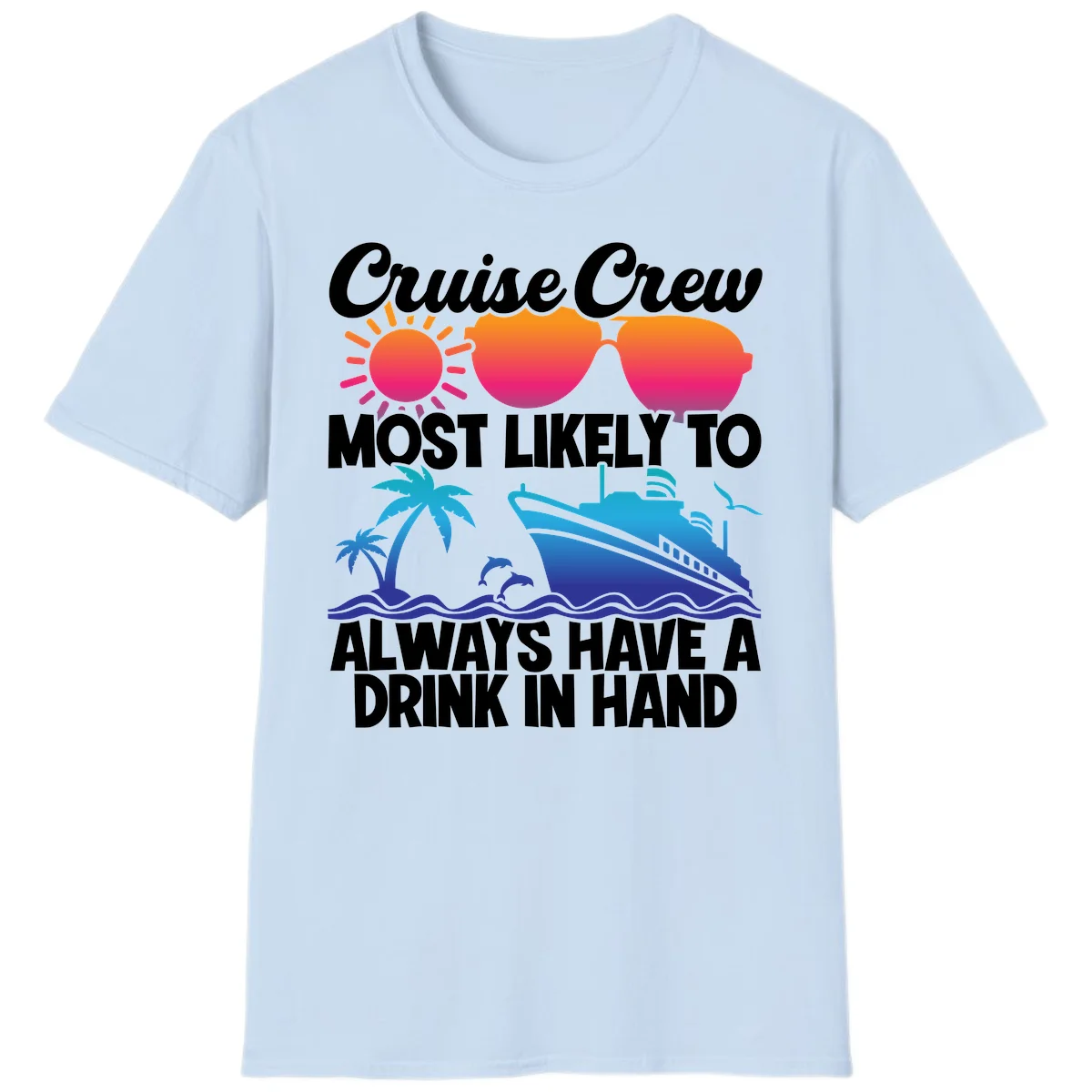 Cruise Crew Drink In Hand T-Shirt in Light Blue