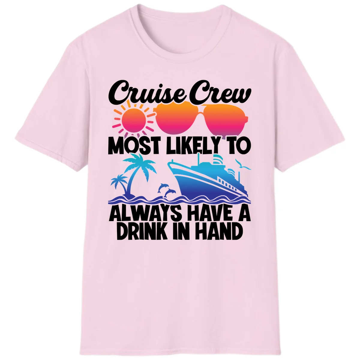 Cruise Crew Drink In Hand T-Shirt in Light Pink