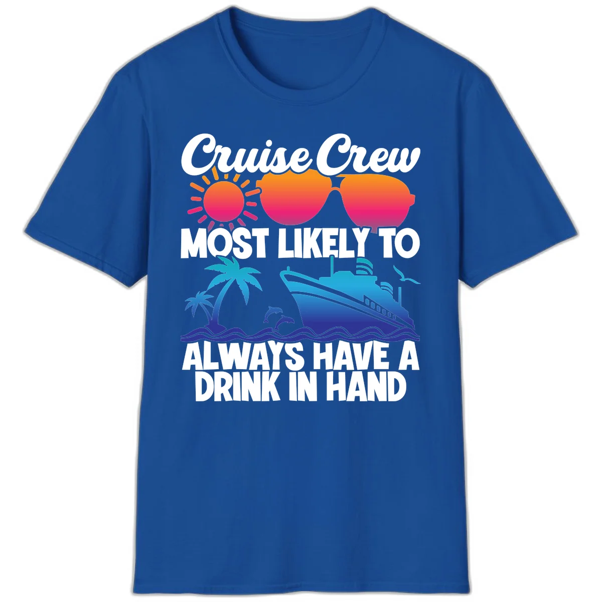 Cruise Crew Drink In Hand T-Shirt in Royal