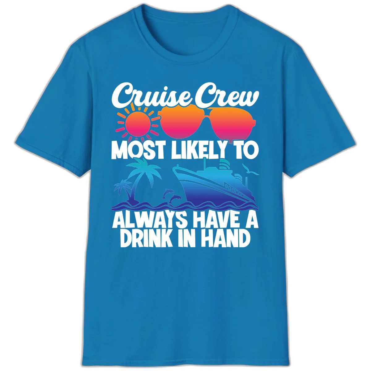 Cruise Crew Drink In Hand T-Shirt in Sapphire
