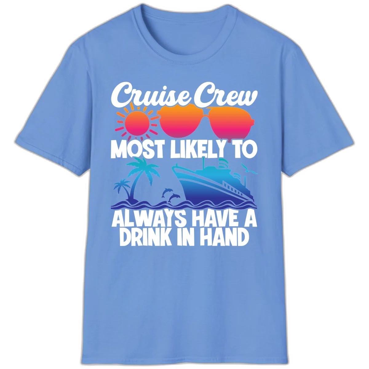 Cruise Crew Drink In Hand T-Shirt in Carolina Blue