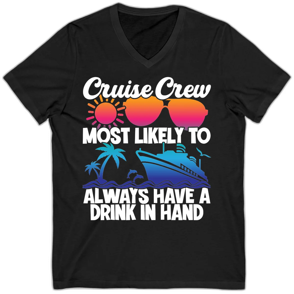 Cruise Crew Drink In Hand V-Neck in Black