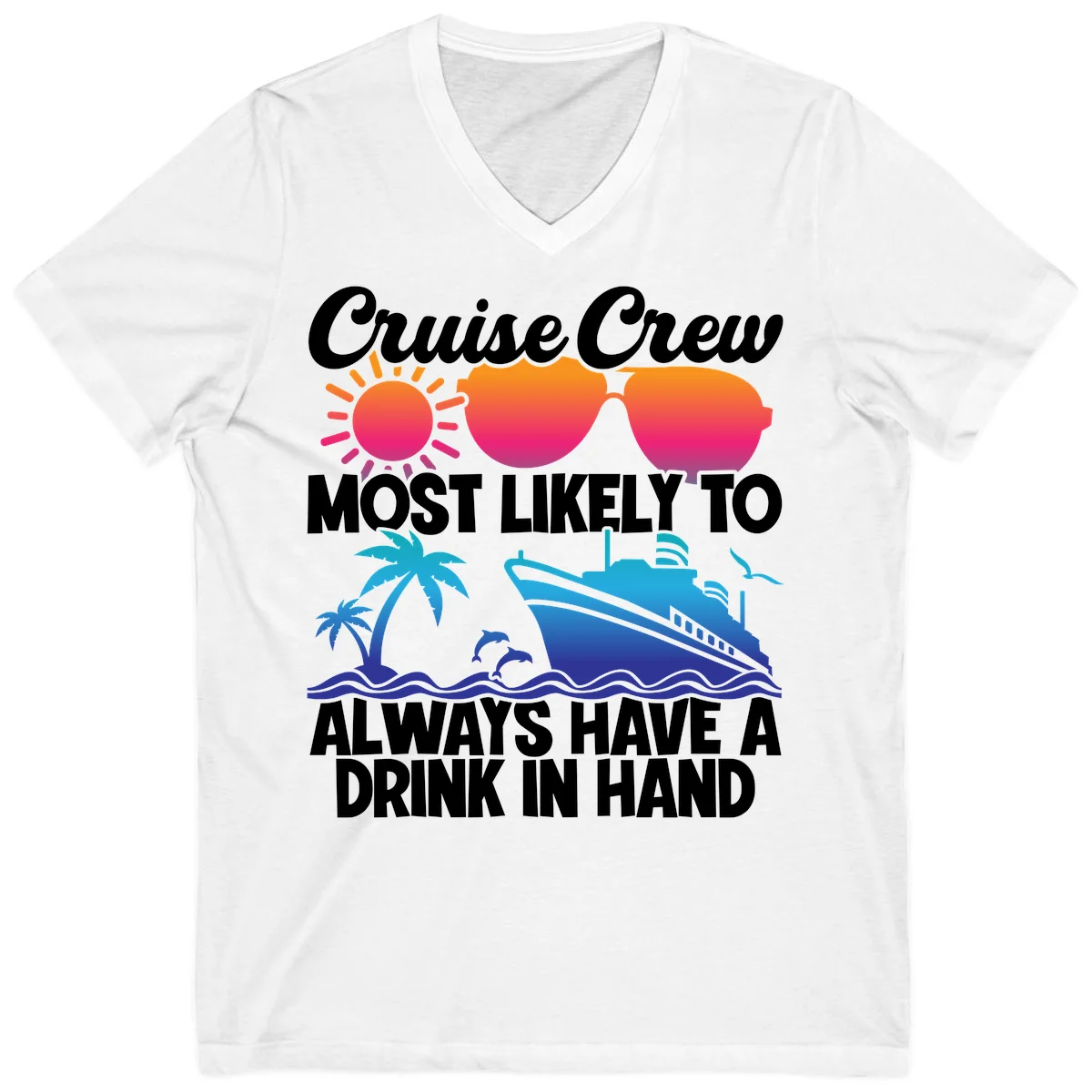 Cruise Crew Drink In Hand V-Neck in White