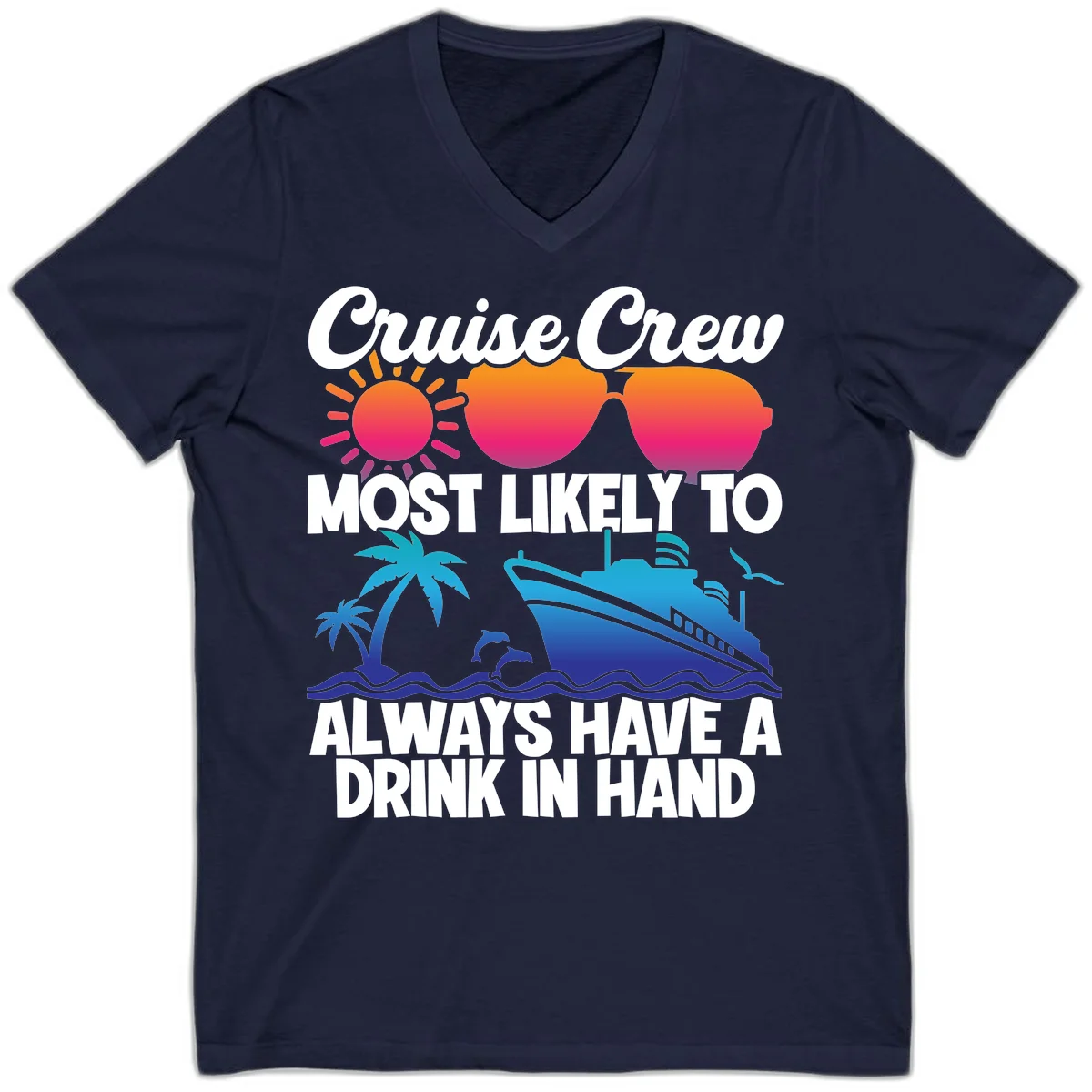 Cruise Crew Drink In Hand V-Neck in Navy