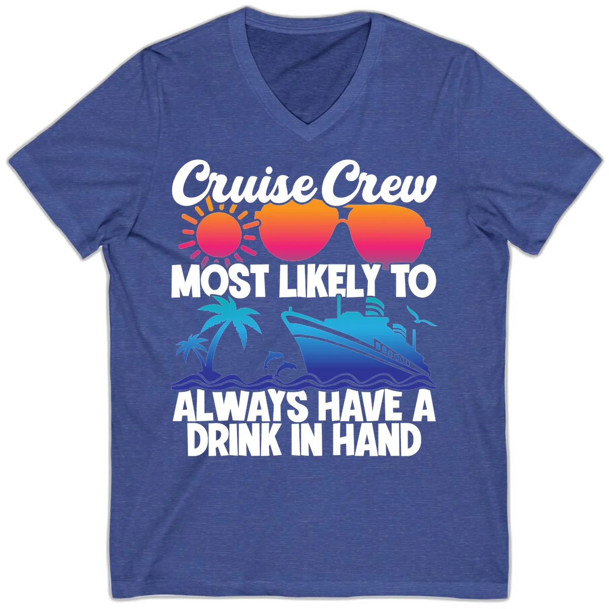 Cruise Crew Drink In Hand V-Neck in Heather True Royal
