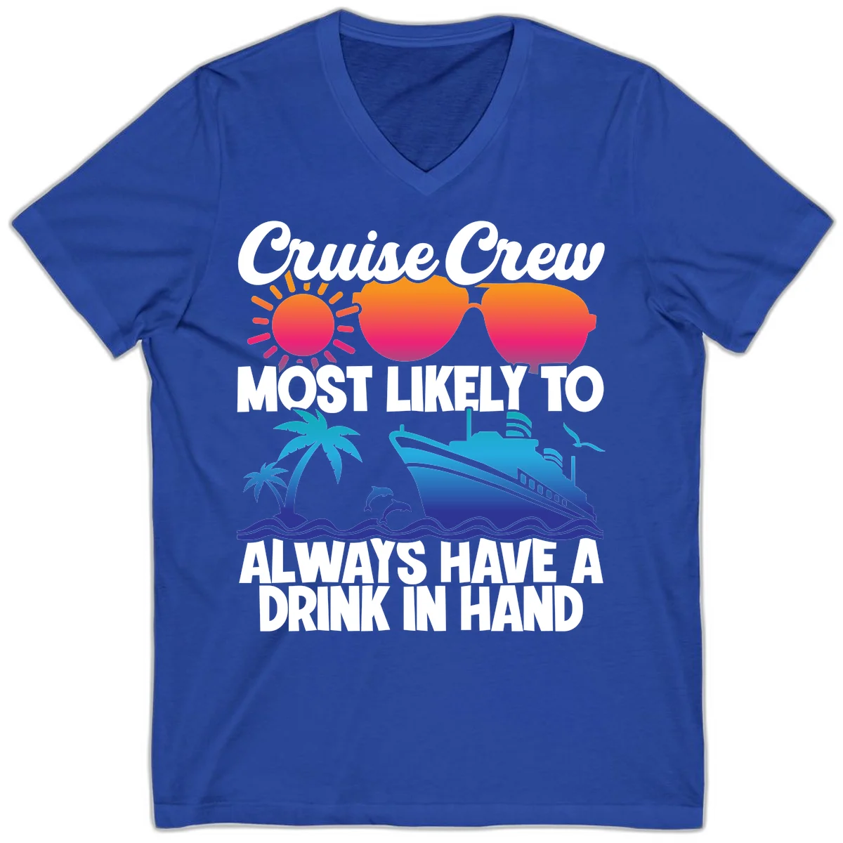 Cruise Crew Drink In Hand V-Neck in True Royal