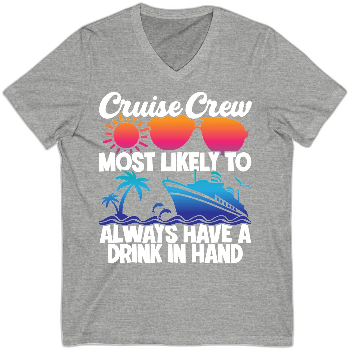Cruise Crew Drink In Hand V-Neck in Athletic Heather