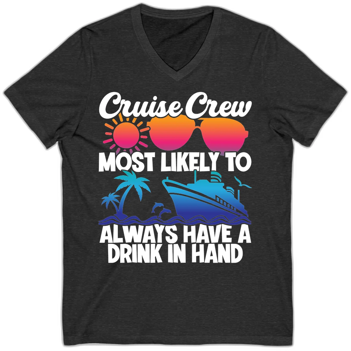 Cruise Crew Drink In Hand V-Neck in Dark Grey Heather