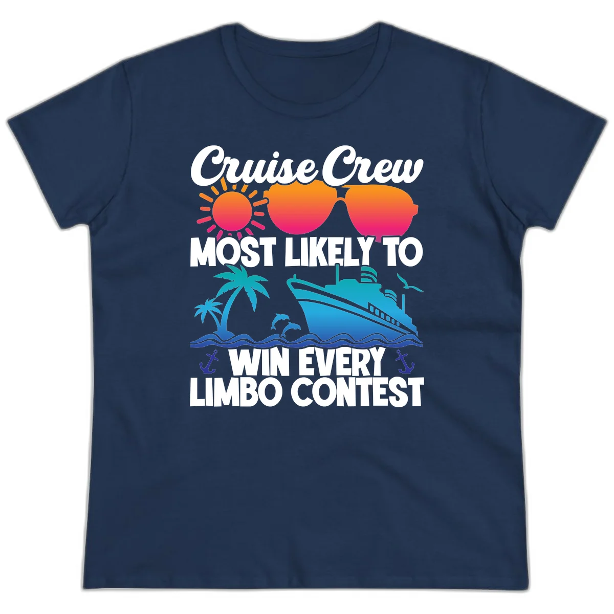Cruise Crew Limbo Contest Funny Ladies Tee in Navy