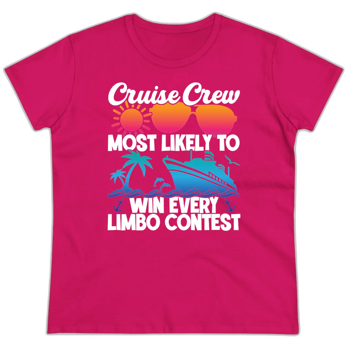 Cruise Crew Limbo Contest Funny Ladies Tee in Heliconia
