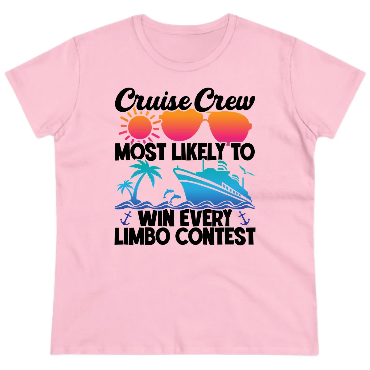 Cruise Crew Limbo Contest Funny Ladies Tee in Light Pink
