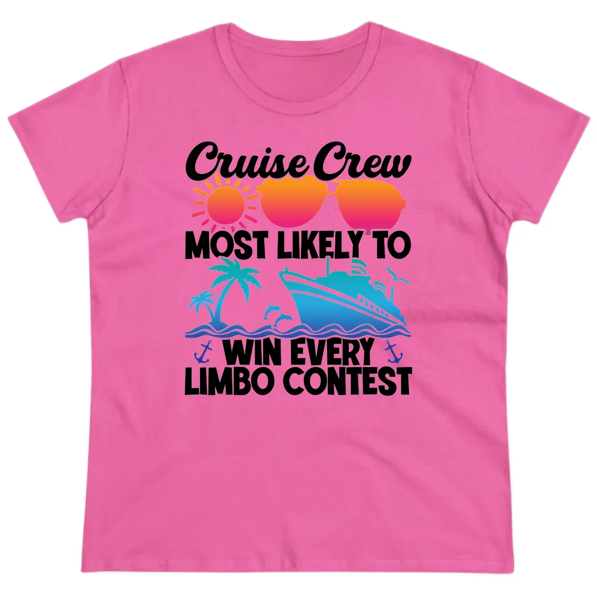 Cruise Crew Limbo Contest Funny Ladies Tee in Azalea