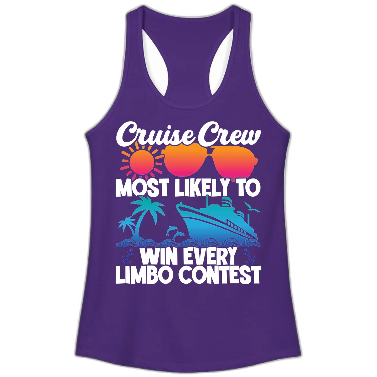 Cruise Crew Limbo Contest Ladies Tank Top in Solid Purple Rush