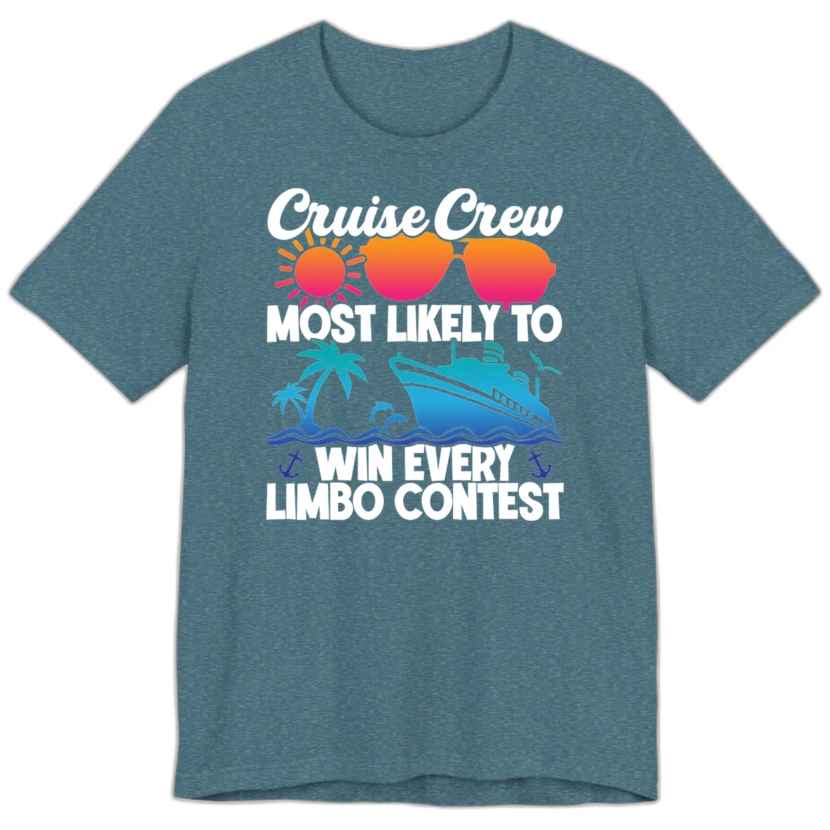 Cruise Crew Limbo Contest Funny Vacation Premium T-Shirt in Heather Deep Teal