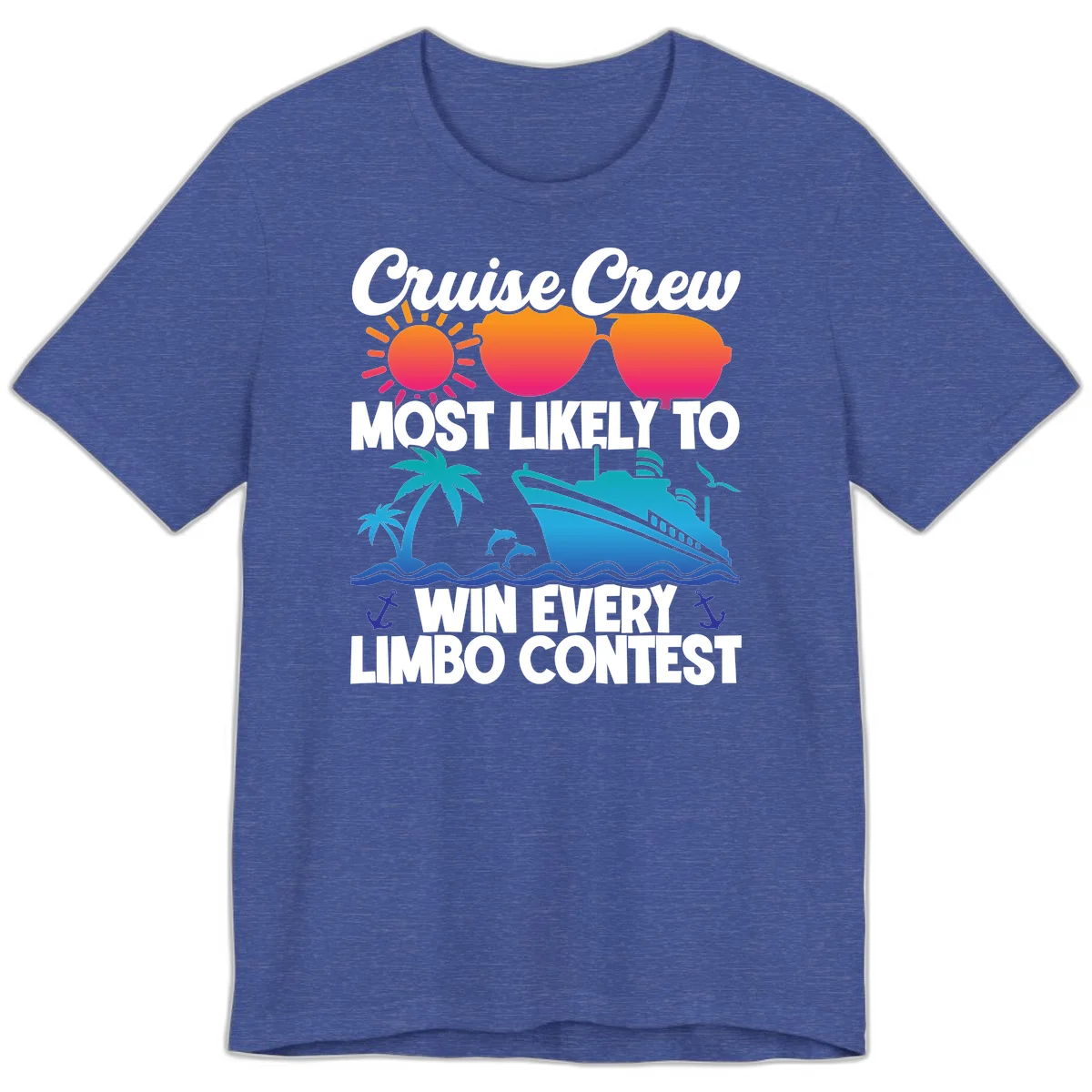 Cruise Crew Limbo Contest Funny Vacation Premium T-Shirt in Heather True Royal
