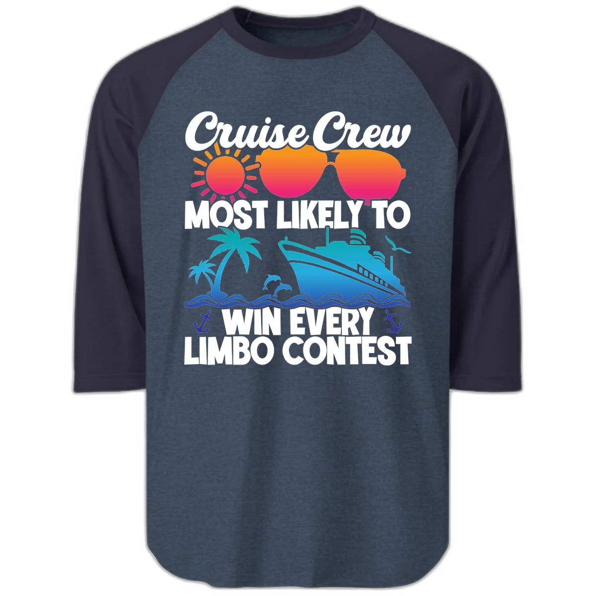 Cruise Crew Limbo Contest Raglan 3/4 Sleeve in Heather Denim Navy