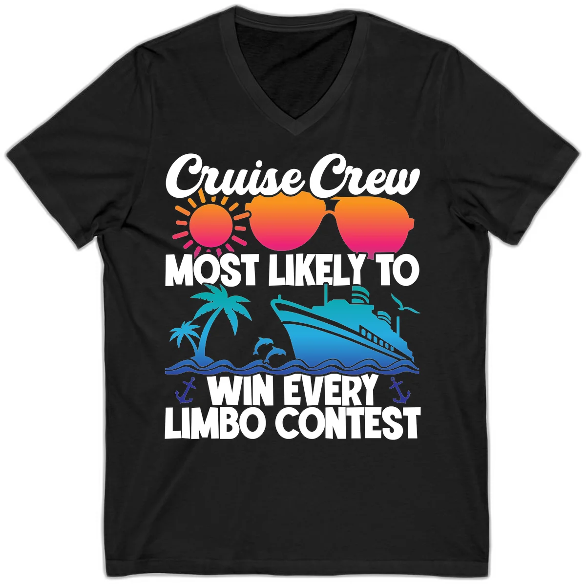 Cruise Crew Limbo Contest V-Neck T-Shirt in Black