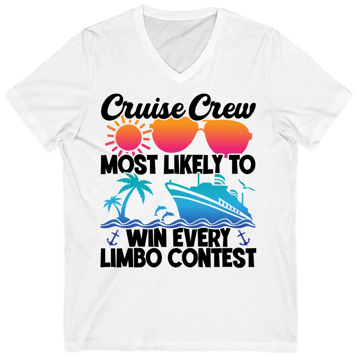 Cruise Crew Limbo Contest V-Neck T-Shirt in White