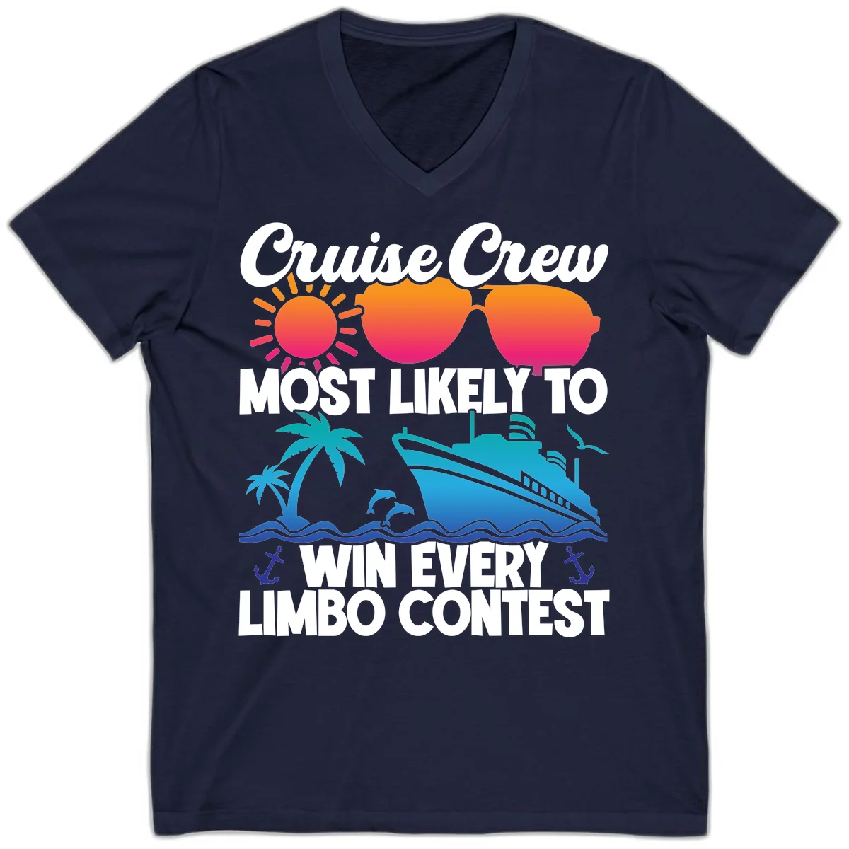 Cruise Crew Limbo Contest V-Neck T-Shirt in Navy