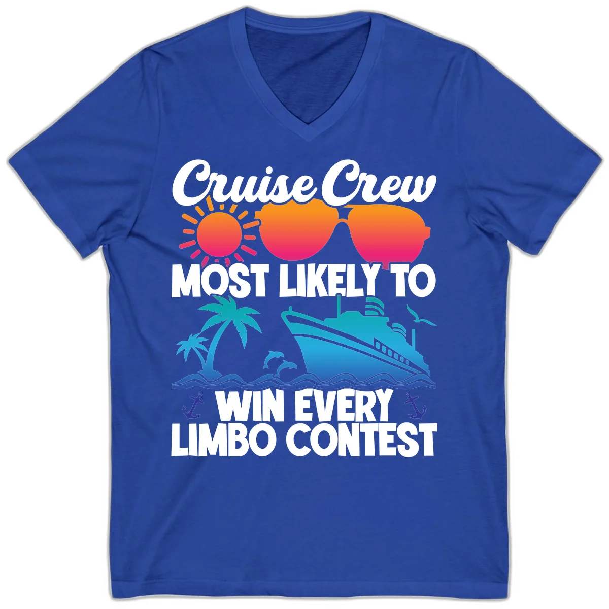 Cruise Crew Limbo Contest V-Neck T-Shirt in True Royal