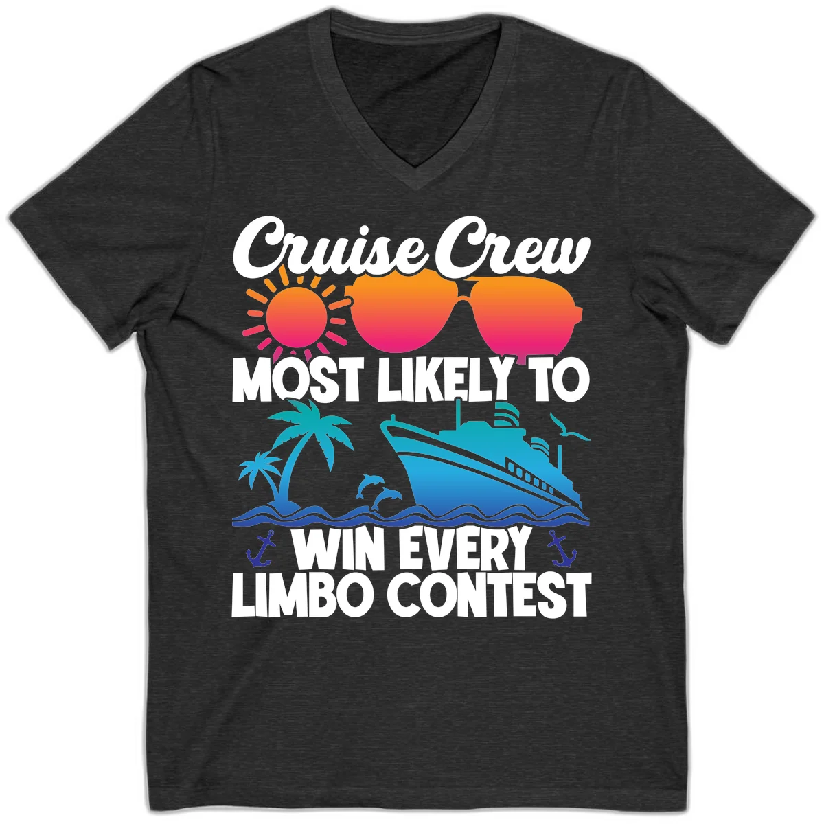Cruise Crew Limbo Contest V-Neck T-Shirt in Dark Grey Heather