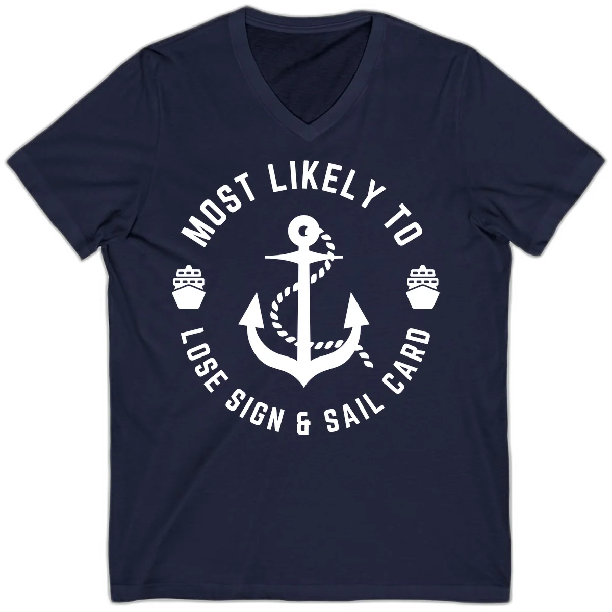 Most Likely To Lose Sign & Sail Card V-Neck in Navy