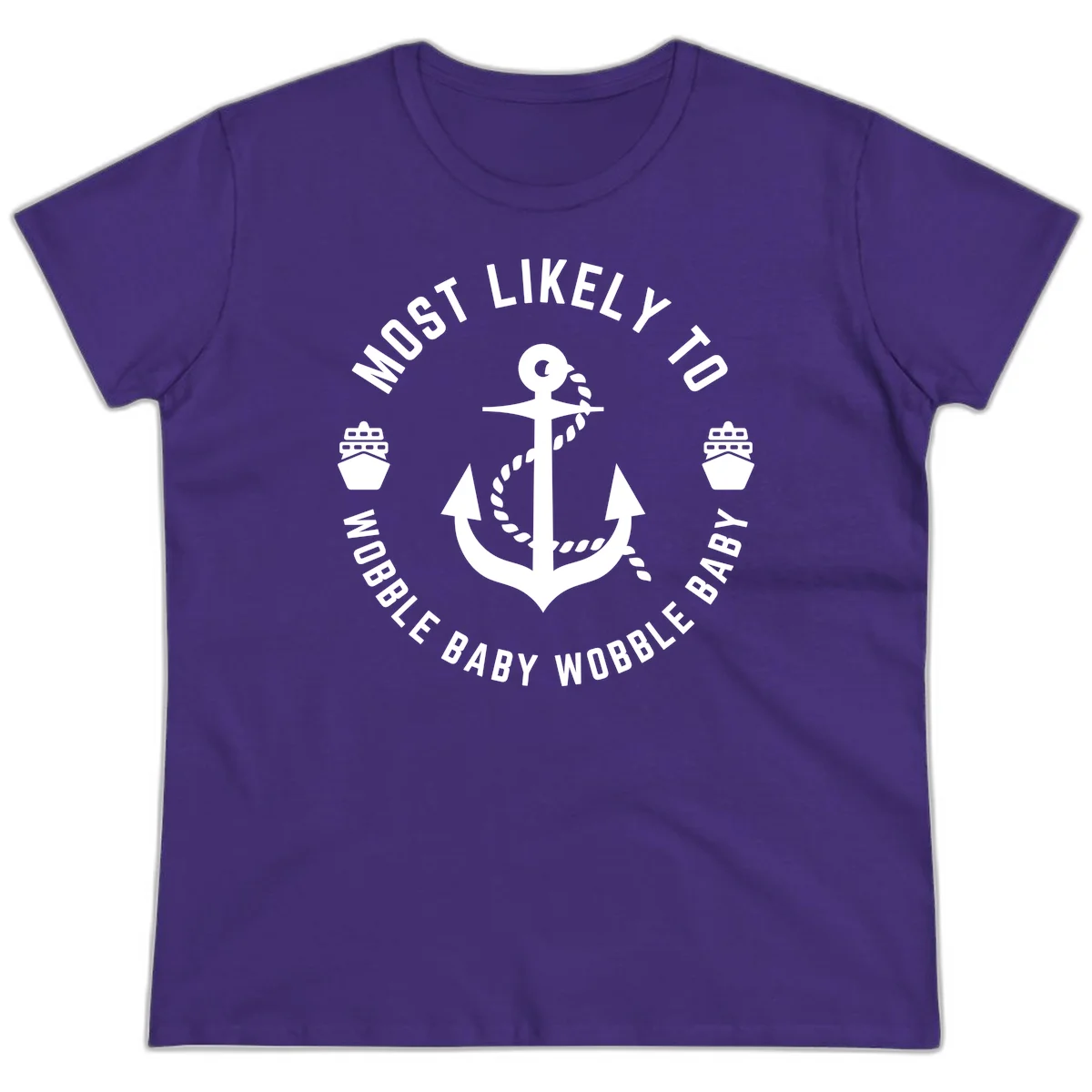 Most Likely To Wobble Baby Wobble Ladies Tee in Purple