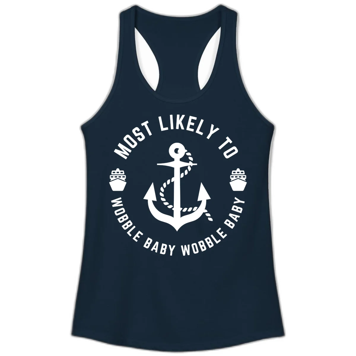 Most Likely To Wobble Baby Wobble Ladies Tank in Solid Midnight Navy