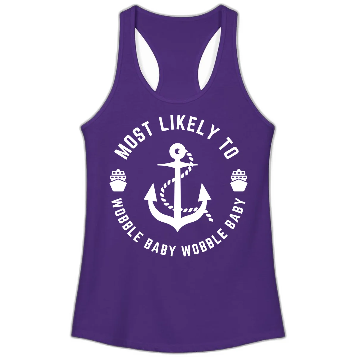 Most Likely To Wobble Baby Wobble Ladies Tank in Solid Purple Rush