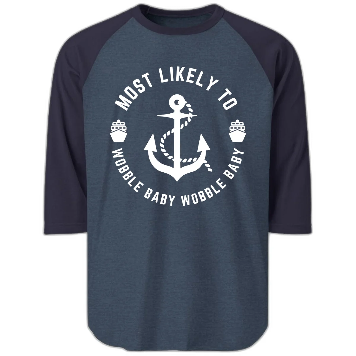 Most Likely To Wobble Baby Wobble Raglan 3/4 in Heather Denim Navy